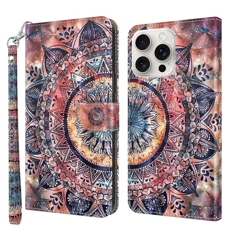 For iPhone 16 Pro 3D Painted Leather Phone Case(Colorful Mandala) - iPhone 16 Pro Cases by buy2fix | Online Shopping UK | buy2fix