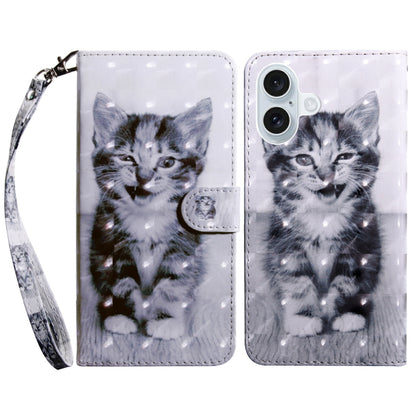 For iPhone 16 Plus 3D Painted Leather Phone Case(Smile Cat) - iPhone 16 Plus Cases by buy2fix | Online Shopping UK | buy2fix