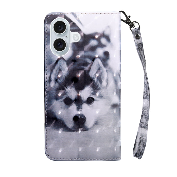 For iPhone 16 3D Painted Leather Phone Case(Husky) - iPhone 16 Cases by buy2fix | Online Shopping UK | buy2fix