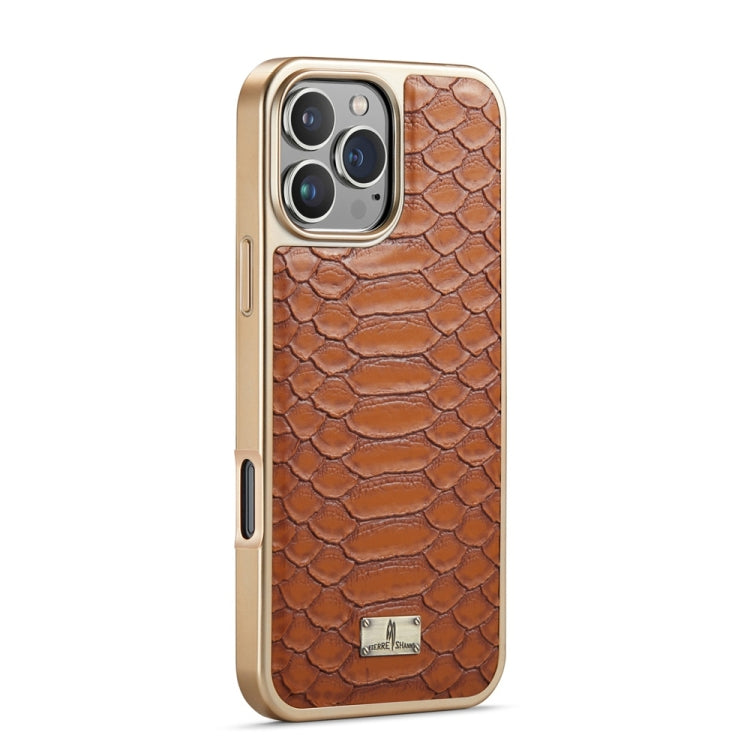 For iPhone 16 Pro Max Fierre Shann Python Texture Electroplating PU Phone Case(Brown) - iPhone 16 Pro Max Cases by FIERRE SHANN | Online Shopping UK | buy2fix