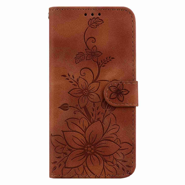 For Samsung Galaxy S23 5G Lily Embossed Leather Phone Case(Brown) - Galaxy S23 5G Cases by buy2fix | Online Shopping UK | buy2fix