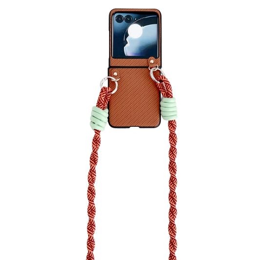 For Motorola Razr 50 Woven Texture Phone Case With Lanyard(Brown) - Motorola Cases by buy2fix | Online Shopping UK | buy2fix