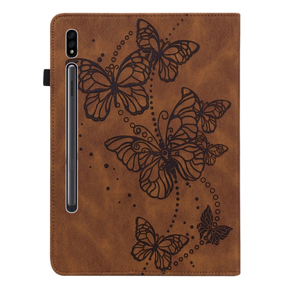 For Samsung Galaxy Tab S9 Embossed Butterfly Pattern Leather Tablet Case(Brown) - Galaxy Tab S9 Cases by buy2fix | Online Shopping UK | buy2fix