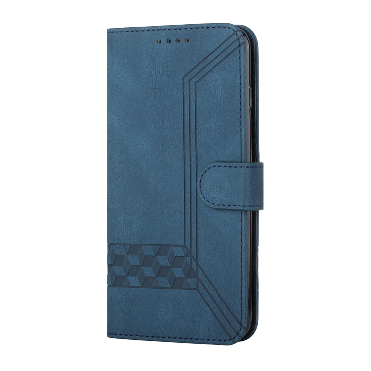 For Motorola Edge 40 Cubic Skin Feel Flip Leather Phone Case(Blue) - Motorola Cases by buy2fix | Online Shopping UK | buy2fix