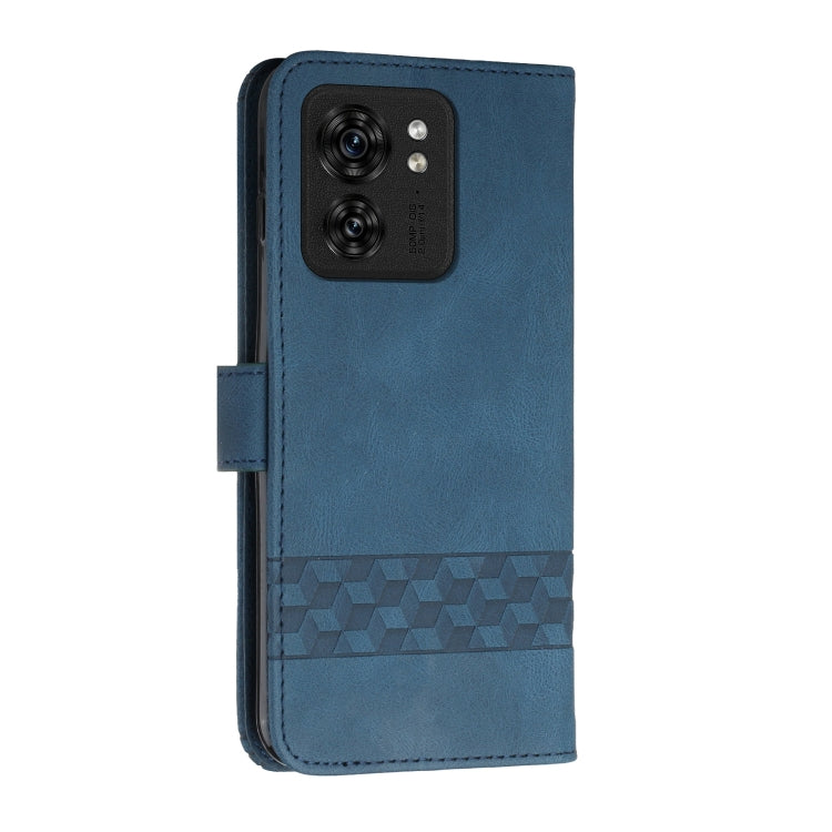 For Motorola Edge 40 Cubic Skin Feel Flip Leather Phone Case(Blue) - Motorola Cases by buy2fix | Online Shopping UK | buy2fix