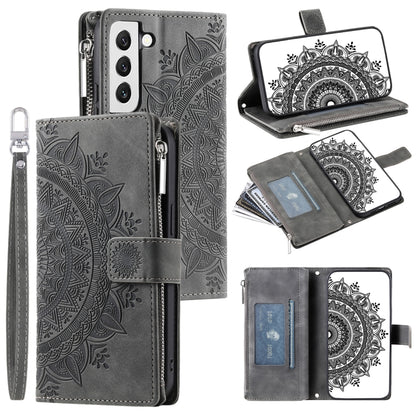 For Samsung Galaxy S22+ 5G Multi-Card Totem Zipper Leather Phone Case(Grey) - Galaxy S22+ 5G Cases by buy2fix | Online Shopping UK | buy2fix