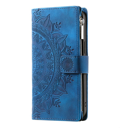 For Samsung Galaxy S21 5G Multi-Card Totem Zipper Leather Phone Case(Blue) - Galaxy S21 5G Cases by buy2fix | Online Shopping UK | buy2fix