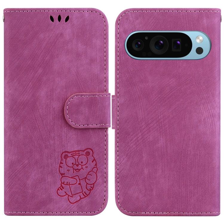 For Google Pixel 9 Pro Little Tiger Embossed Leather Phone Case(Rose Red) - Google Cases by buy2fix | Online Shopping UK | buy2fix