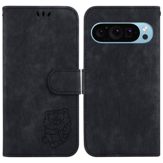 For Google Pixel 9 Pro Little Tiger Embossed Leather Phone Case(Black) - Google Cases by buy2fix | Online Shopping UK | buy2fix