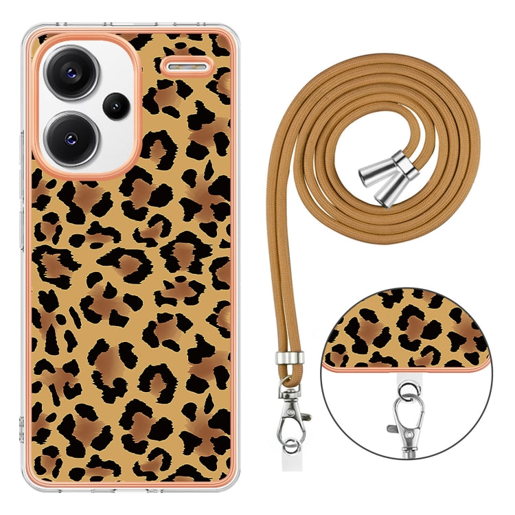 For Xiaomi Redmi Note 13 Pro+ 5G Electroplating Dual-side IMD Phone Case with Lanyard(Leopard Print) - Note 13 Pro+ Cases by buy2fix | Online Shopping UK | buy2fix