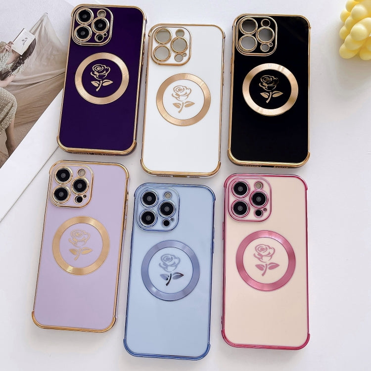 For iPhone 13 Pro Electroplate Side Roses Flower MagSafe Phone Case(Purple) - iPhone 13 Pro Cases by buy2fix | Online Shopping UK | buy2fix