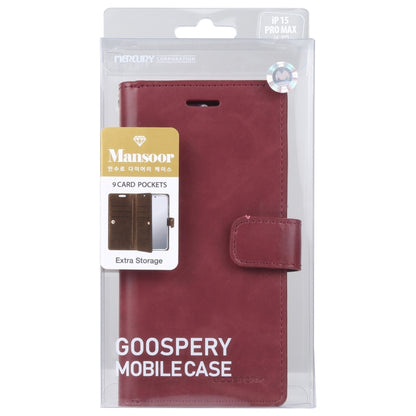 For iPhone 15 Pro Max GOOSPERY MANSOOR DIARY 9 Card Slots Leather Phone Case(Wine Red) - iPhone 15 Pro Max Cases by GOOSPERY | Online Shopping UK | buy2fix