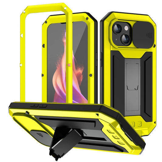 For iPhone 15 Plus R-JUST Sliding Camera Life Waterproof Holder Phone Case(Yellow) - iPhone 15 Plus Cases by R-JUST | Online Shopping UK | buy2fix