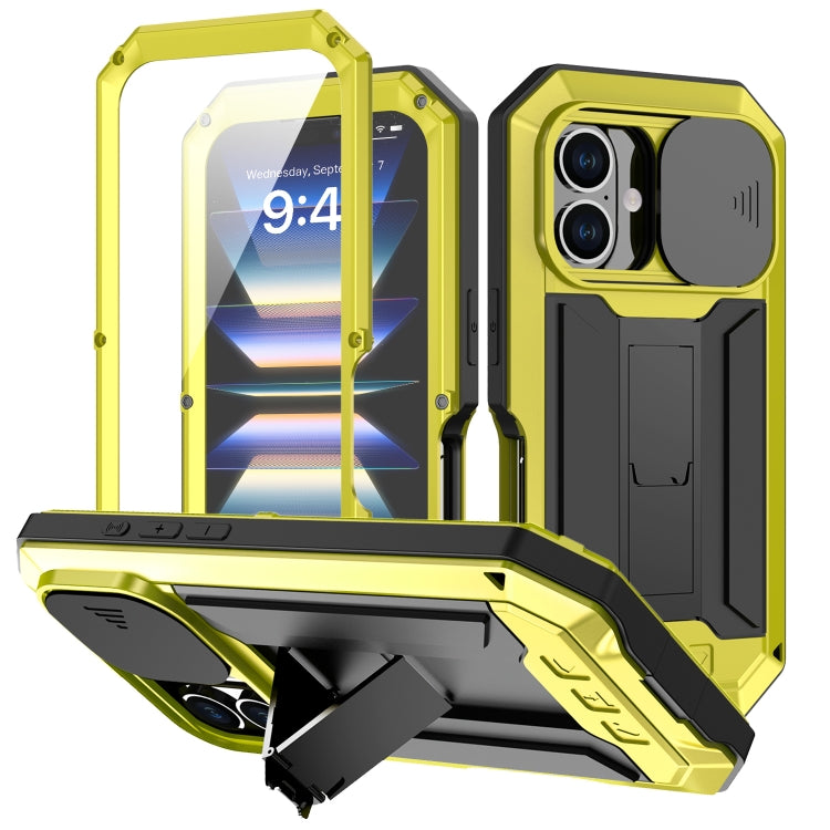 For iPhone 16 Plus R-JUST Sliding Camera IP54 Life Waterproof Holder Phone Case(Yellow) - iPhone 16 Plus Cases by R-JUST | Online Shopping UK | buy2fix