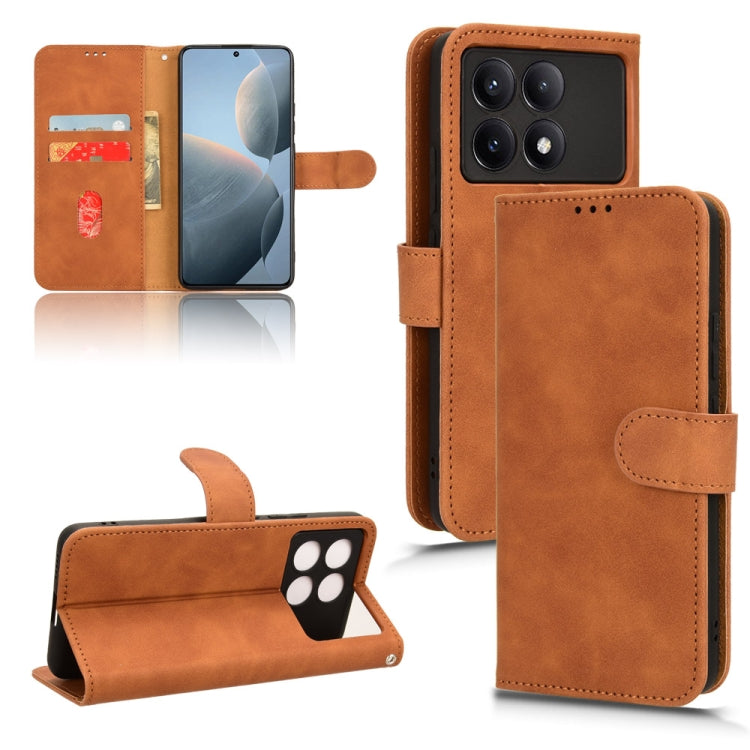 For Xiaomi Redmi K70 / K70 Pro Skin Feel Magnetic Flip Leather Phone Case(Brown) - K70 Pro Cases by buy2fix | Online Shopping UK | buy2fix