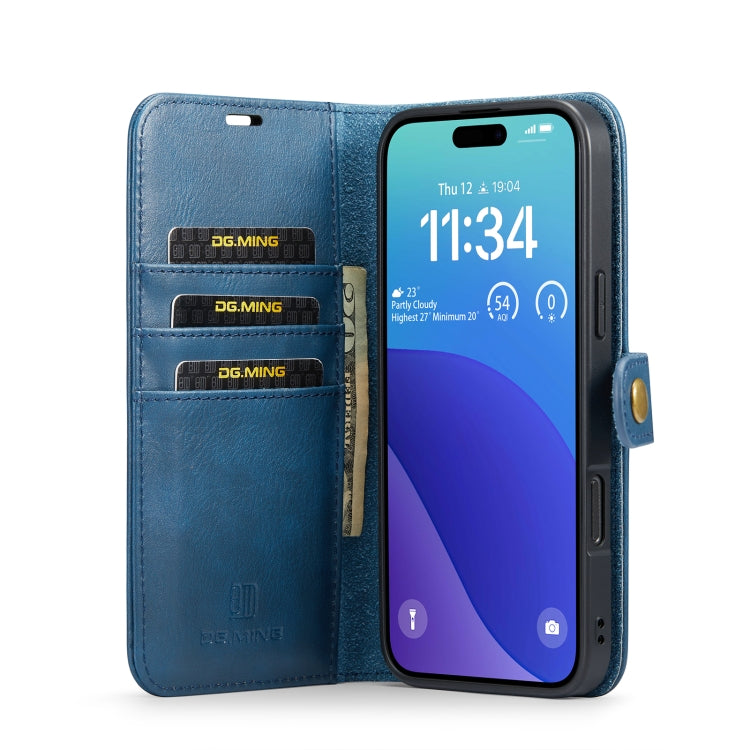 For iPhone 16 Pro DG.MING Crazy Horse Texture Detachable Magnetic Leather Phone Case(Blue) - iPhone 16 Pro Cases by DG.MING | Online Shopping UK | buy2fix