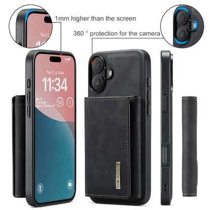 For iPhone 16 DG.MING M1 Series 3-Fold Multi Card Wallet Leather Phone Case(Black) - iPhone 16 Cases by DG.MING | Online Shopping UK | buy2fix