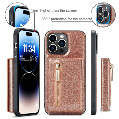 For iPhone 15 Pro Max DG.MING M3 Series Glitter Powder Card Bag Leather Phone Case(Rose Gold) - iPhone 15 Pro Max Cases by DG.MING | Online Shopping UK | buy2fix