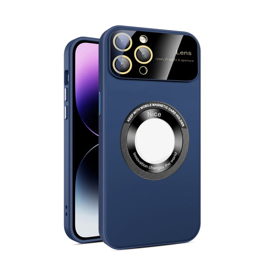 For iPhone 11 Pro Large Glass Window Magnetic Magsafe Phone Case with Lens Film(Royal Blue) - iPhone 11 Pro Cases by buy2fix | Online Shopping UK | buy2fix