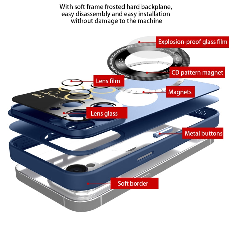 For iPhone 11 Pro Large Glass Window Magnetic Magsafe Phone Case with Lens Film(Royal Blue) - iPhone 11 Pro Cases by buy2fix | Online Shopping UK | buy2fix