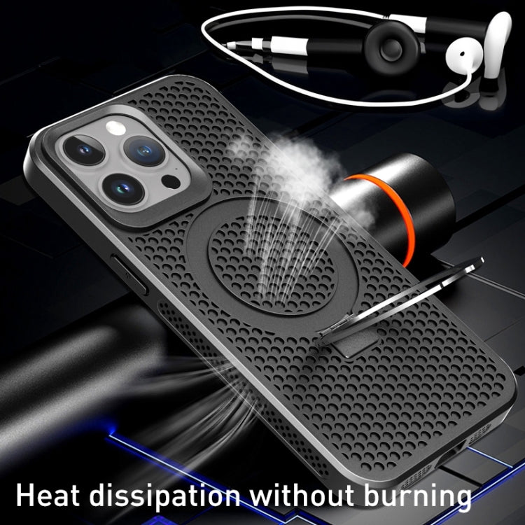 For iPhone 13 Pro Skin Feel PC+TPU Cooling Magnetic Magsafe Phone Case with Stand(Black) - iPhone 13 Pro Cases by buy2fix | Online Shopping UK | buy2fix