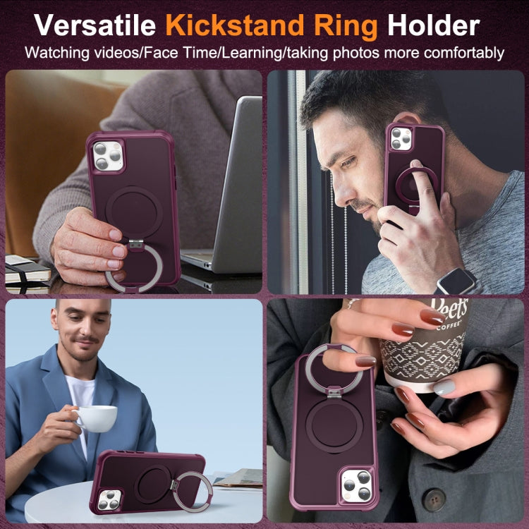 For iPhone 11 Pro Max MagSafe Magnetic Holder Phone Case(Wine Red) - iPhone 11 Pro Max Cases by buy2fix | Online Shopping UK | buy2fix