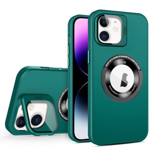 For iPhone 11 Skin Feel Magnifier MagSafe Lens Holder Phone Case(Dark Green) - iPhone 11 Cases by buy2fix | Online Shopping UK | buy2fix