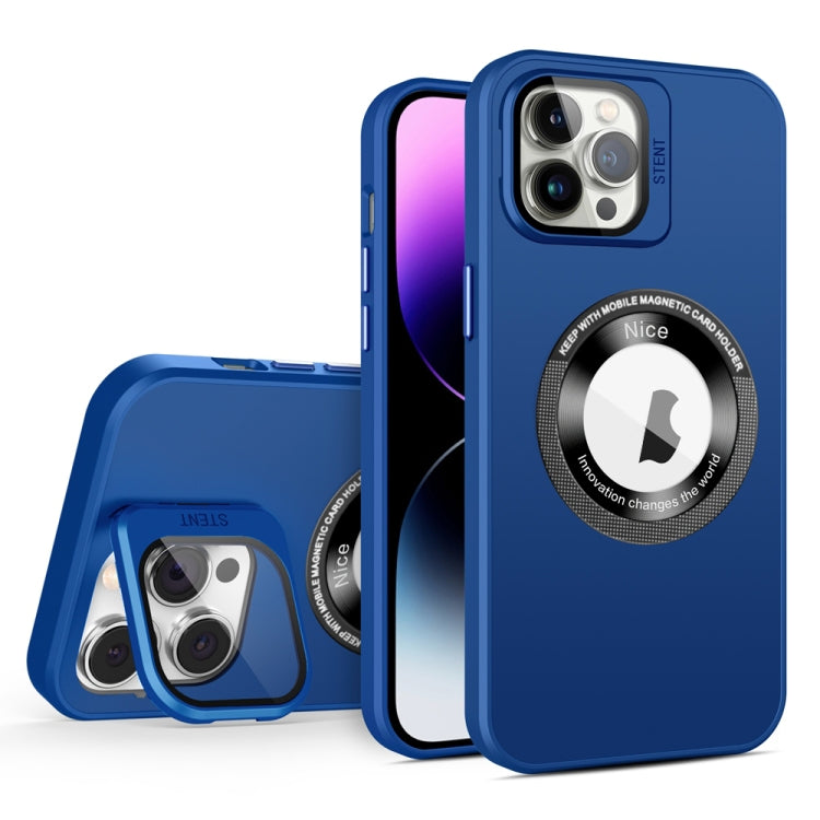 For iPhone 11 Pro Skin Feel Magnifier MagSafe Lens Holder Phone Case(Royal Blue) - iPhone 11 Pro Cases by buy2fix | Online Shopping UK | buy2fix