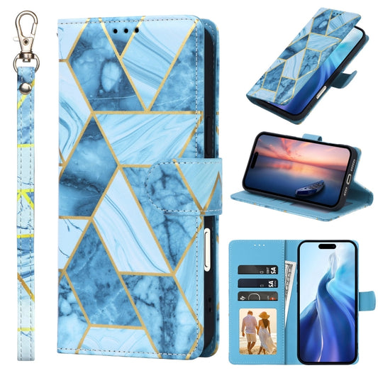 For iPhone 16 Pro Max Marble Bronzing Stitching Leather Phone Case(Blue) - iPhone 16 Pro Max Cases by buy2fix | Online Shopping UK | buy2fix