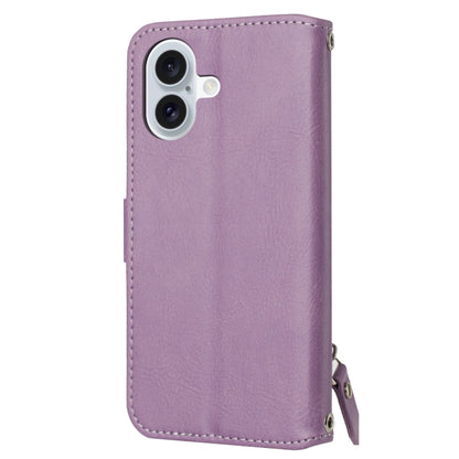 For iPhone 16 Oil Skin Zipper Wallet Leather Phone Case(Purple) - iPhone 16 Cases by buy2fix | Online Shopping UK | buy2fix