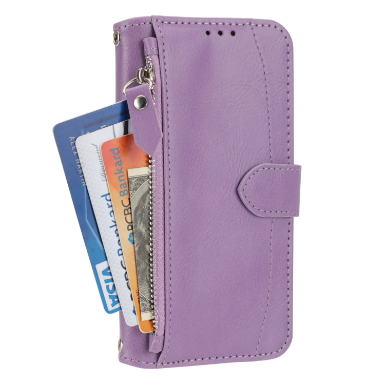 For iPhone 16 Oil Skin Zipper Wallet Leather Phone Case(Purple) - iPhone 16 Cases by buy2fix | Online Shopping UK | buy2fix