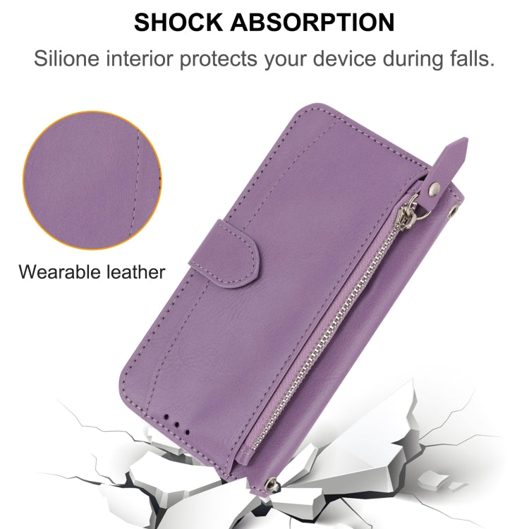 For iPhone 16 Oil Skin Zipper Wallet Leather Phone Case(Purple) - iPhone 16 Cases by buy2fix | Online Shopping UK | buy2fix