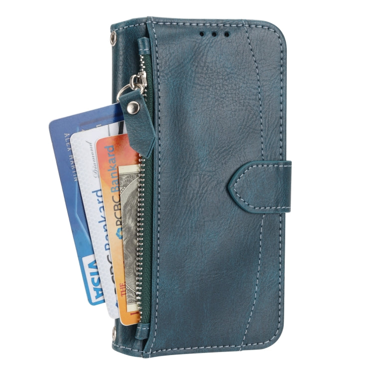 For iPhone 16 Oil Skin Zipper Wallet Leather Phone Case(Blue) - iPhone 16 Cases by buy2fix | Online Shopping UK | buy2fix