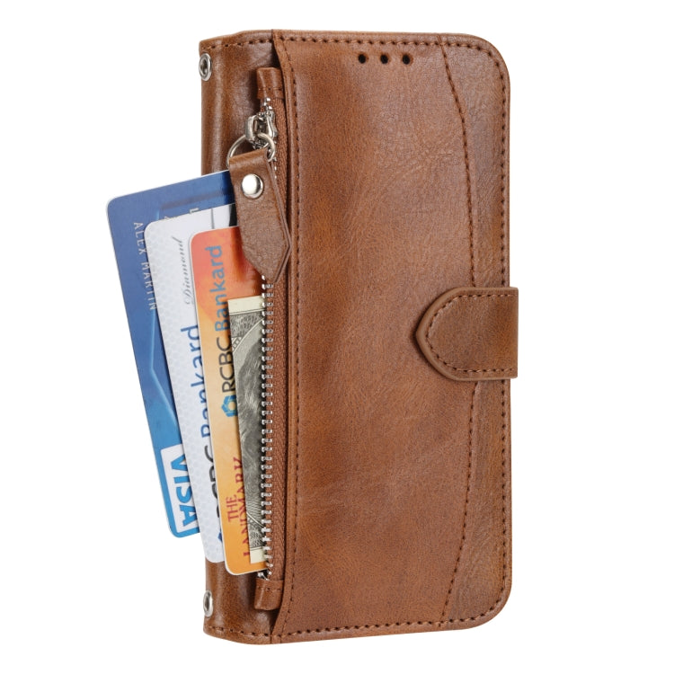 For iPhone 16 Oil Skin Zipper Wallet Leather Phone Case(Brown) - iPhone 16 Cases by buy2fix | Online Shopping UK | buy2fix