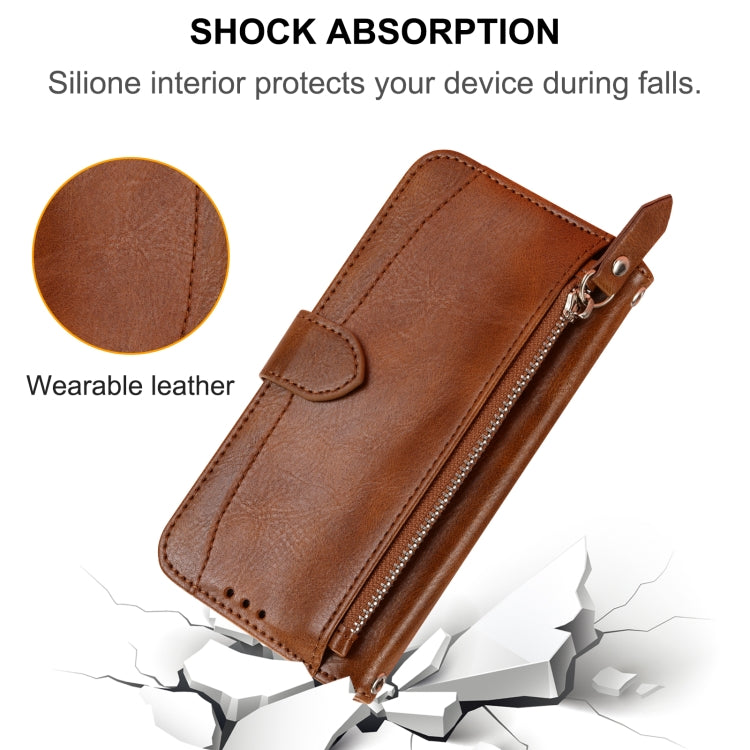 For iPhone 16 Oil Skin Zipper Wallet Leather Phone Case(Brown) - iPhone 16 Cases by buy2fix | Online Shopping UK | buy2fix