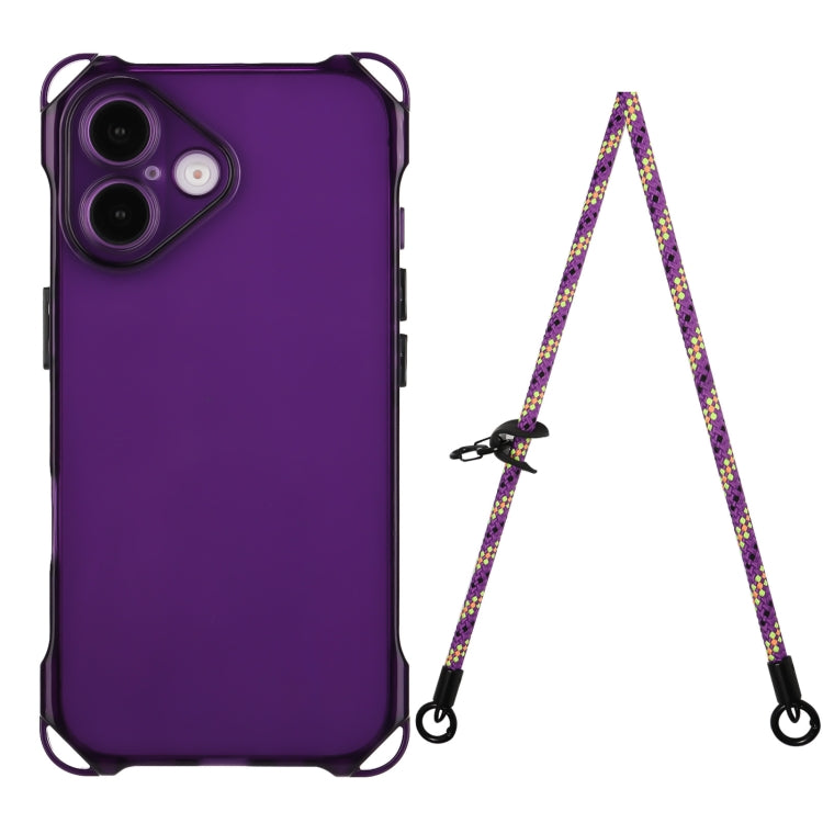 For iPhone 16 Plus Four-corner Shockproof TPU Phone Case with Lanyard(Purple) - iPhone 16 Plus Cases by buy2fix | Online Shopping UK | buy2fix