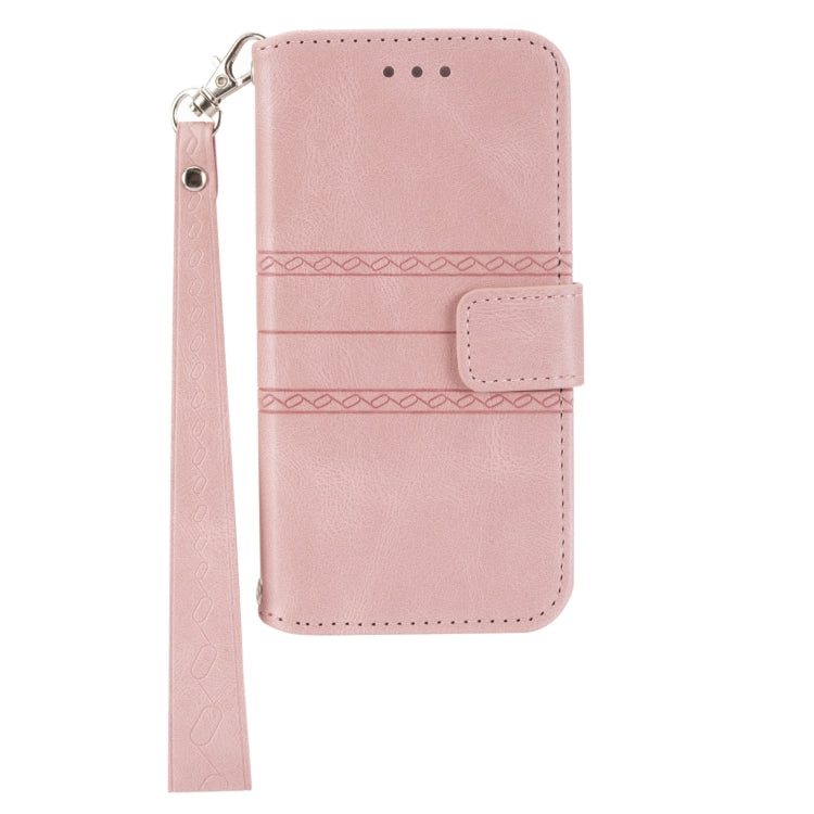 For iPhone SE 2024 Embossed Stripes Skin Feel Leather Phone Case(Pink) - More iPhone Cases by buy2fix | Online Shopping UK | buy2fix