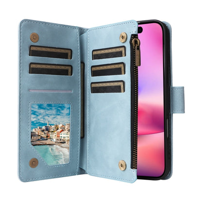 For iPhone 16 Crossbody Multi-card Slot Wallet Zipper Leather Phone Case(Light Blue) - iPhone 16 Cases by buy2fix | Online Shopping UK | buy2fix