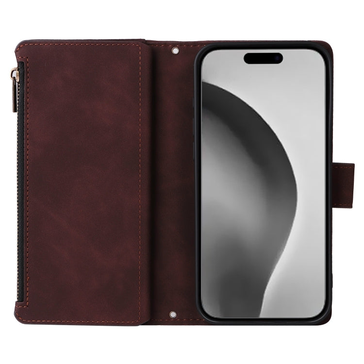 For iPhone 16 Pro Crossbody Multi-card Slot Wallet Zipper Leather Phone Case(Coffee) - iPhone 16 Pro Cases by buy2fix | Online Shopping UK | buy2fix