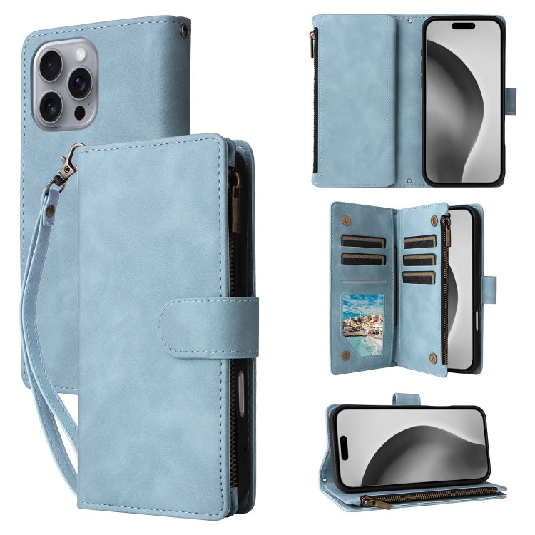 For iPhone 16 Pro Crossbody Multi-card Slot Wallet Zipper Leather Phone Case(Light Blue) - iPhone 16 Pro Cases by buy2fix | Online Shopping UK | buy2fix