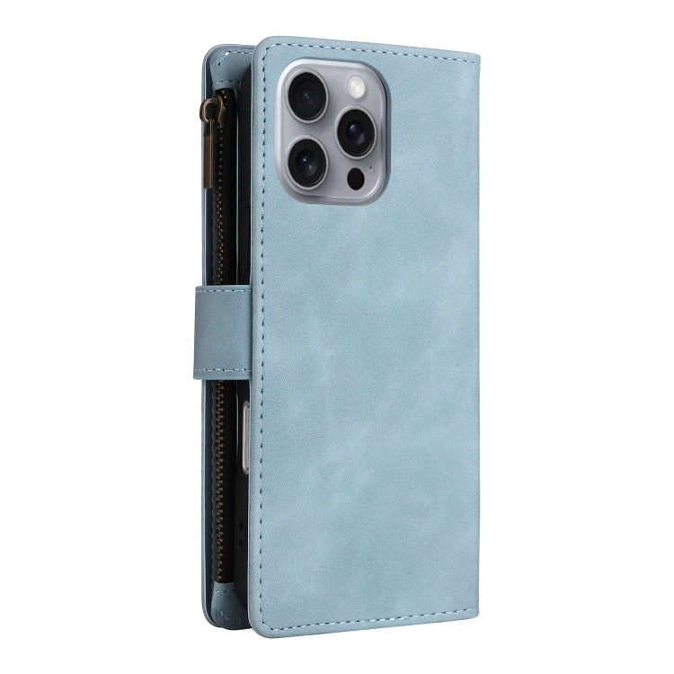 For iPhone 16 Pro Crossbody Multi-card Slot Wallet Zipper Leather Phone Case(Light Blue) - iPhone 16 Pro Cases by buy2fix | Online Shopping UK | buy2fix