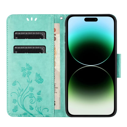 For iPhone 16 Pro Max Butterfly Flower Pattern Flip Leather Phone Case(Green) - iPhone 16 Pro Max Cases by buy2fix | Online Shopping UK | buy2fix