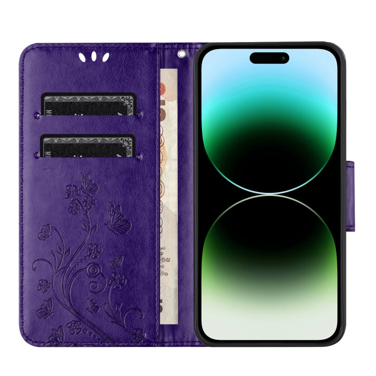 For iPhone 16 Pro Max Butterfly Flower Pattern Flip Leather Phone Case(Dark Purple) - iPhone 16 Pro Max Cases by buy2fix | Online Shopping UK | buy2fix