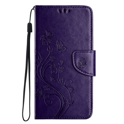 For iPhone 16 Pro Butterfly Flower Pattern Flip Leather Phone Case(Dark Purple) - iPhone 16 Pro Cases by buy2fix | Online Shopping UK | buy2fix