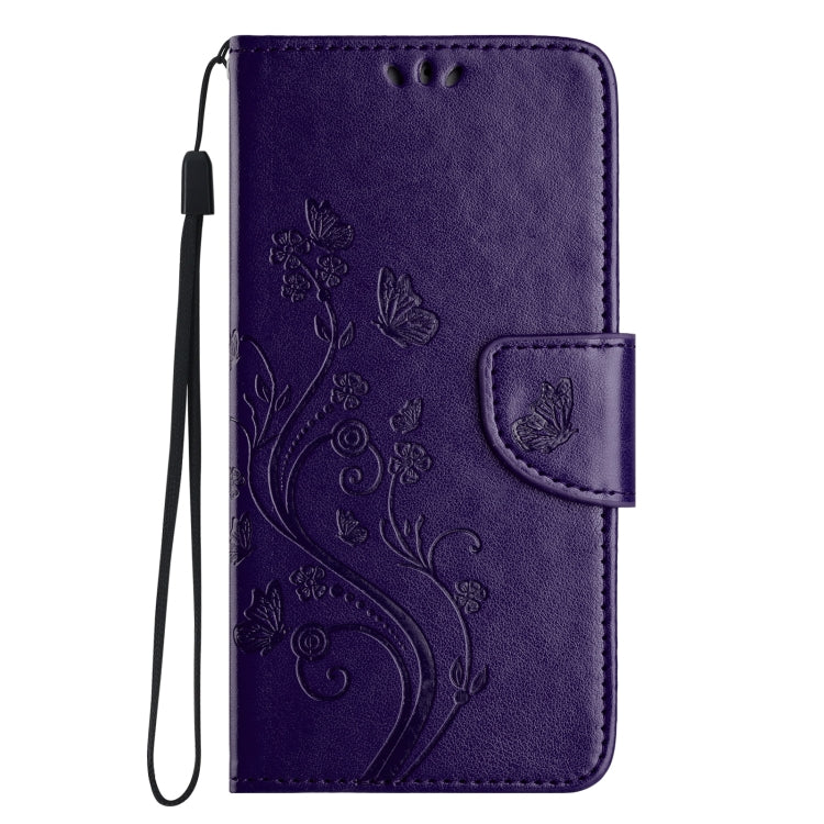 For iPhone 16 Butterfly Flower Pattern Flip Leather Phone Case(Dark Purple) - iPhone 16 Cases by buy2fix | Online Shopping UK | buy2fix