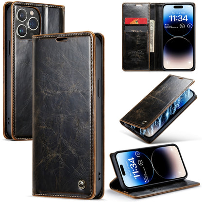 For iPhone 15 Pro Max CaseMe 003 Crazy Horse Texture Leather Phone Case(Coffee) - iPhone 15 Pro Max Cases by CaseMe | Online Shopping UK | buy2fix