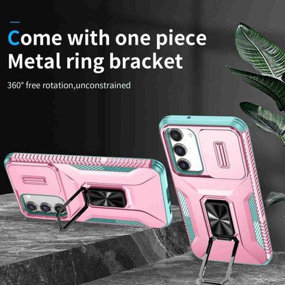 For Samsung Galaxy S23+ 5G Sliding Camshield Holder Phone Case(Pink + Grey Green) - Galaxy S23+ 5G Cases by buy2fix | Online Shopping UK | buy2fix