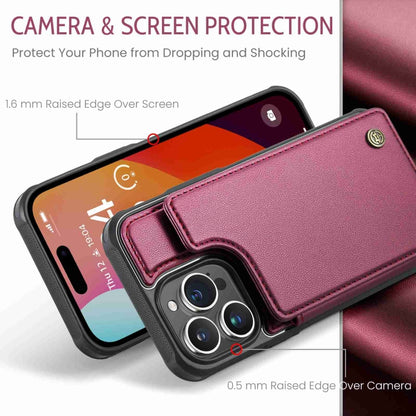 For iPhone 15 Pro Max CaseMe C22 Card Slots Holder RFID Anti-theft Phone Case(Wine Red) - iPhone 15 Pro Max Cases by CaseMe | Online Shopping UK | buy2fix