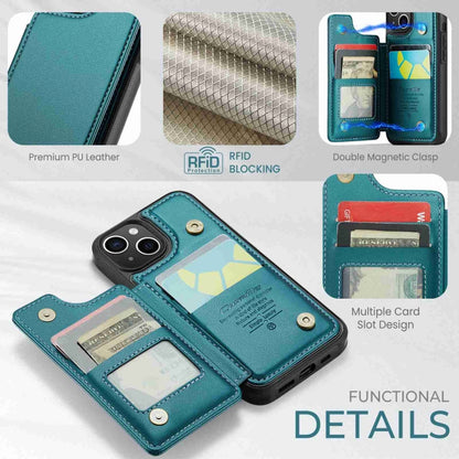 For iPhone 15 CaseMe C22 Card Slots Holder RFID Anti-theft Phone Case(Blue Green) - iPhone 15 Pro Cases by CaseMe | Online Shopping UK | buy2fix