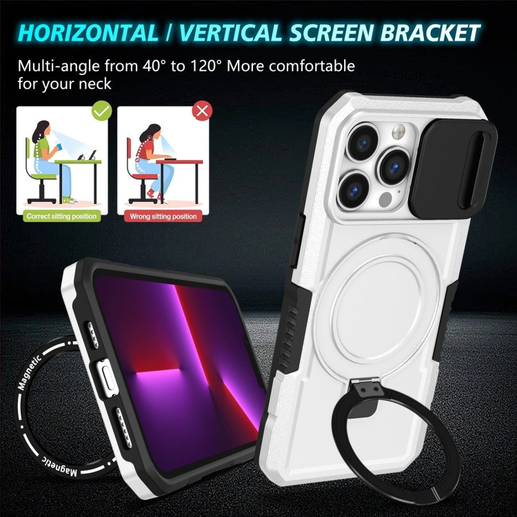 For iPhone 13 Pro Sliding Camshield Magsafe Holder TPU Hybrid PC Phone Case(Black White) - iPhone 13 Pro Cases by buy2fix | Online Shopping UK | buy2fix